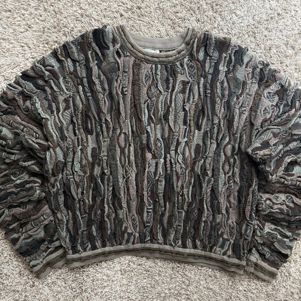 RARE Vintage Coogi Multicolor Cotton Knit Sweater Earth Tone Brown Men’s Size XL